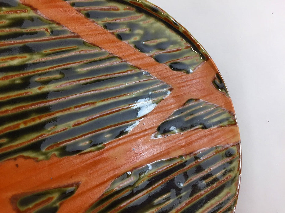 【SALE】火ダスキ織部焼皿　19cm　有田焼【訳あり】