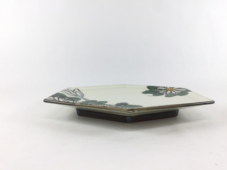 グレー乾山菊　六角焼皿　18cm　有田焼錦右衛門窯(j.R)