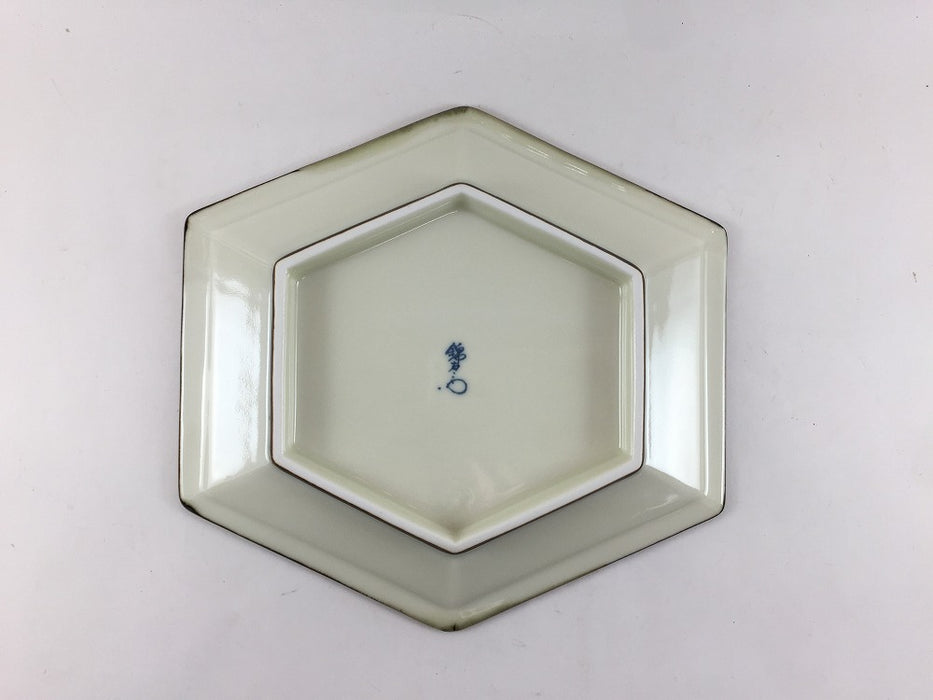 グレー乾山菊　六角焼皿　18cm　有田焼錦右衛門窯(j.R)