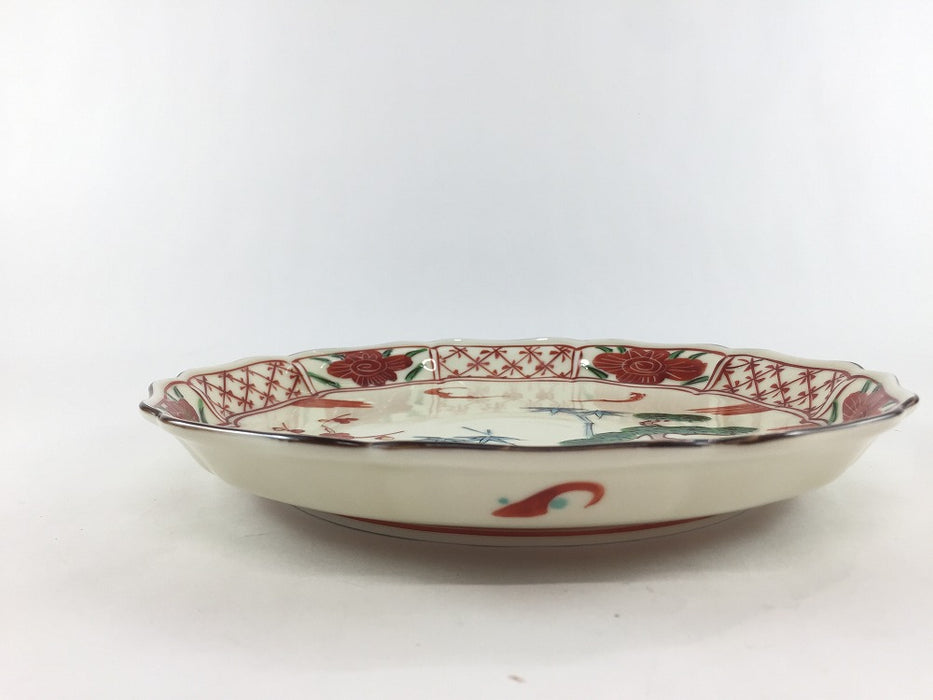 錦渕地紋花絵松竹梅　古伊万里プレート　22cm　有田焼錦右衛門窯(j.R)