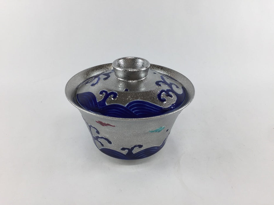 プラチナ荒波　百合型蓋物　11.5cm　有田焼錦右衛門窯(j.R)