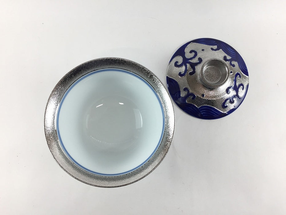 プラチナ荒波　百合型蓋物　11.5cm　有田焼錦右衛門窯(j.R)