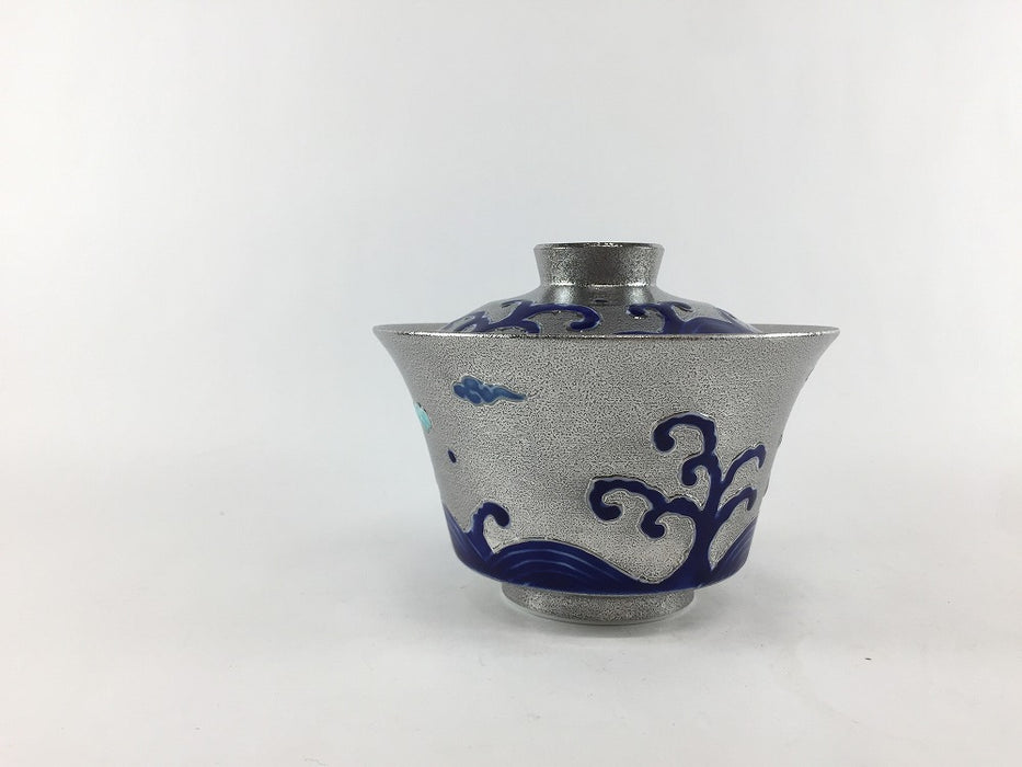 プラチナ荒波　百合型蓋物　11.5cm　有田焼錦右衛門窯(j.R)