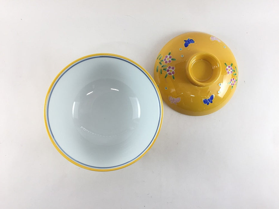 黄交趾花蝶内白　毛料碗(小)　12cm　有田焼錦右衛門窯(j.R)