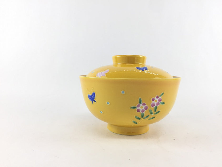 黄交趾花蝶内白　毛料碗(小)　12cm　有田焼錦右衛門窯(j.R)