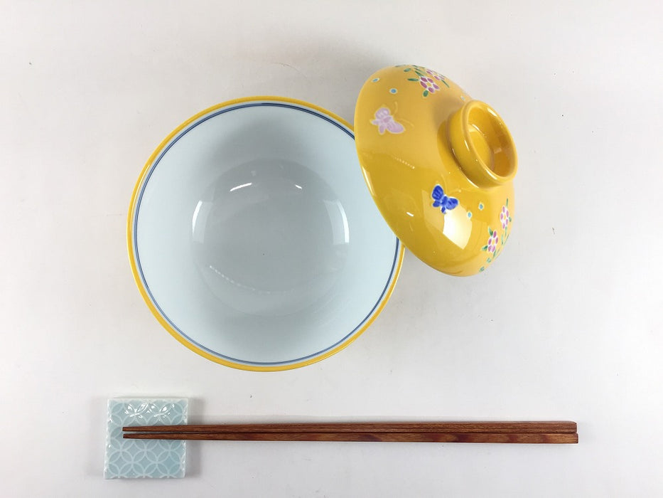 黄交趾花蝶内白　毛料碗(小)　12cm　有田焼錦右衛門窯(j.R)