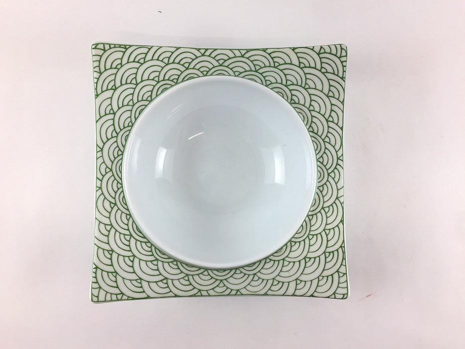 【SALE】角14鉢　緑青海波　14cm　有田焼【訳あり】