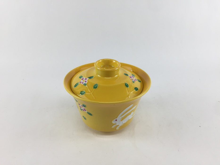 黄交趾うさぎ　百合型ミニ蓋物　9cm　有田焼錦右衛門窯(j.R)