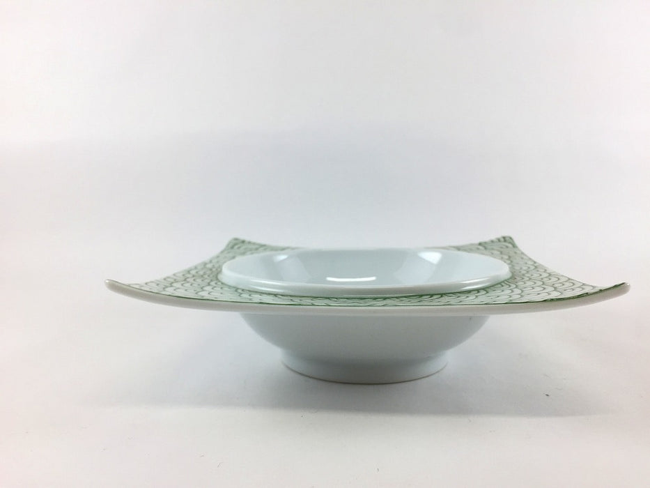 【SALE】角14鉢　緑青海波　14cm　有田焼【訳あり】