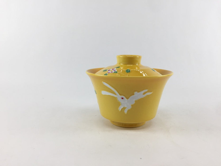 黄交趾うさぎ　百合型ミニ蓋物　9cm　有田焼錦右衛門窯(j.R)