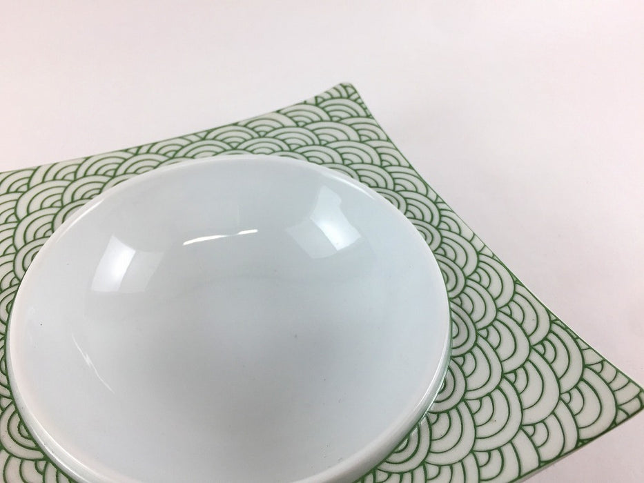 【SALE】角14鉢　緑青海波　14cm　有田焼【訳あり】