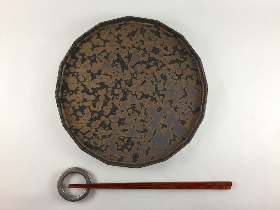 21cm十六角プレート　ブロンズゴールドウロコ　有田焼(j.R)