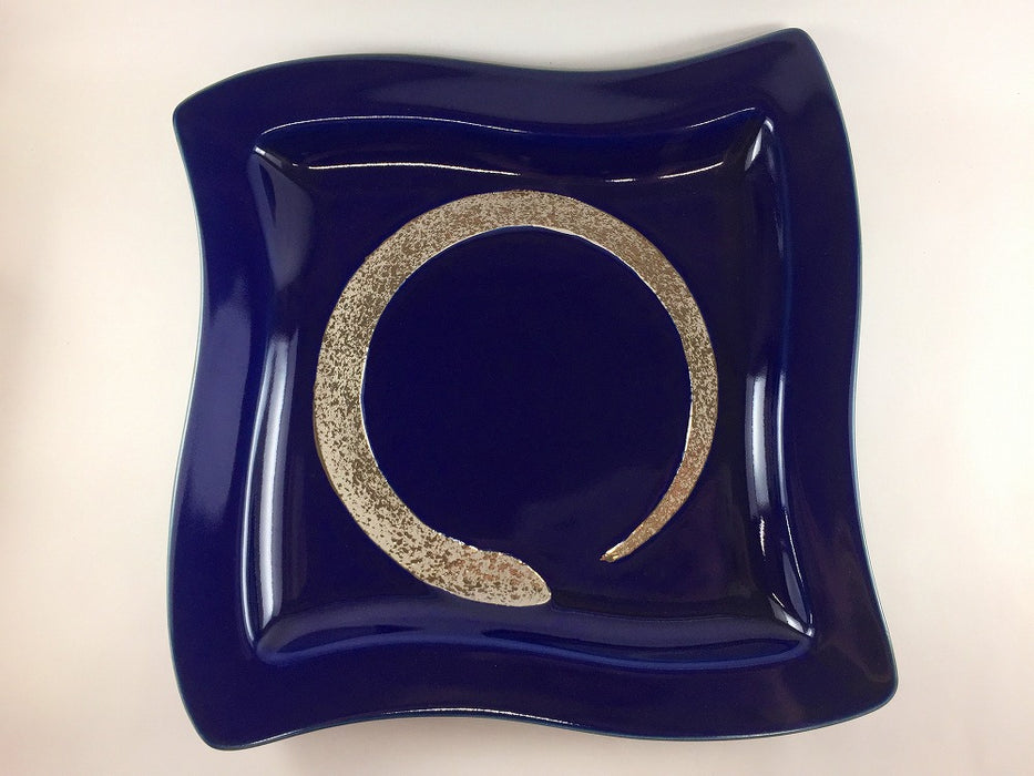 【SALE】33cm波皿　瑠璃.銀刷毛　31cm　有田焼【訳あり】