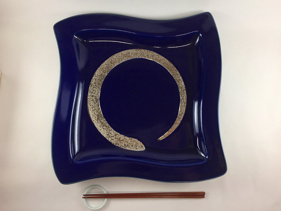 【SALE】33cm波皿　瑠璃.銀刷毛　31cm　有田焼【訳あり】