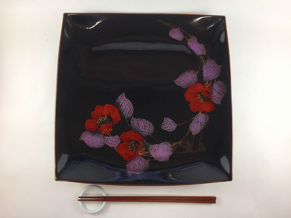 【SALE】尺角皿　天目山茶花　30.5cm　有田焼【訳あり】