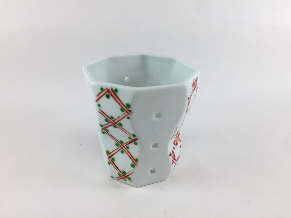 【SALE】水晶彫八角ロックグラス　色絵四方タスキ紋　9cm　波佐見焼【訳あり】