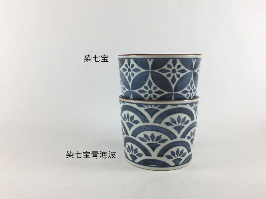 そば猪口　花巡(染七宝/染七宝青海波)　8cm　180cc　波佐見焼(j.R)