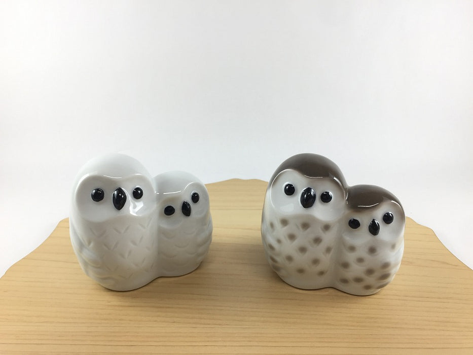 仲良しふくろう　(白/茶)　8.5cm　有田焼　(j.R)