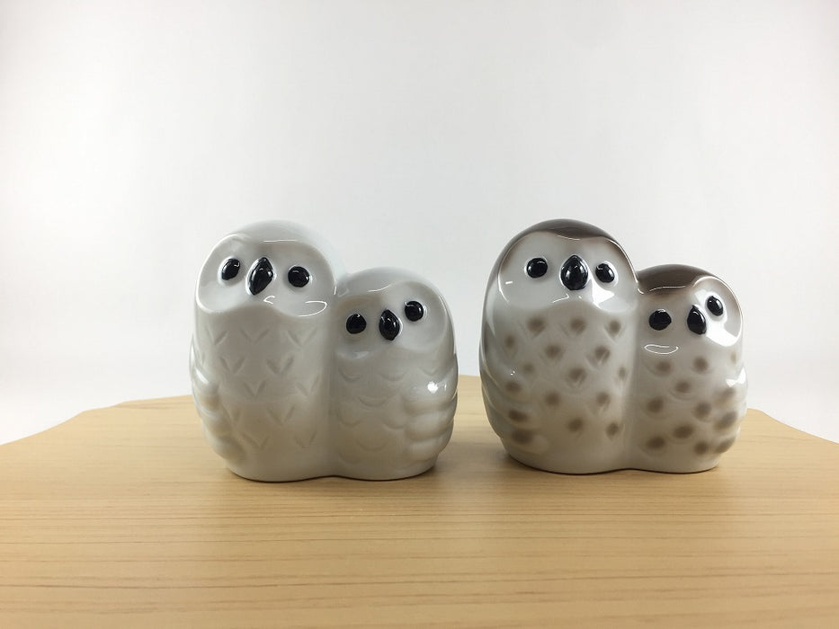 仲良しふくろう　(白/茶)　8.5cm　有田焼　(j.R)