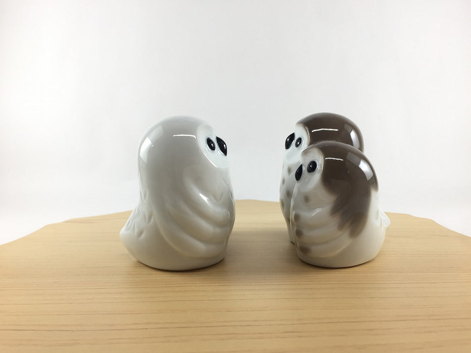 仲良しふくろう　(白/茶)　8.5cm　有田焼　(j.R)