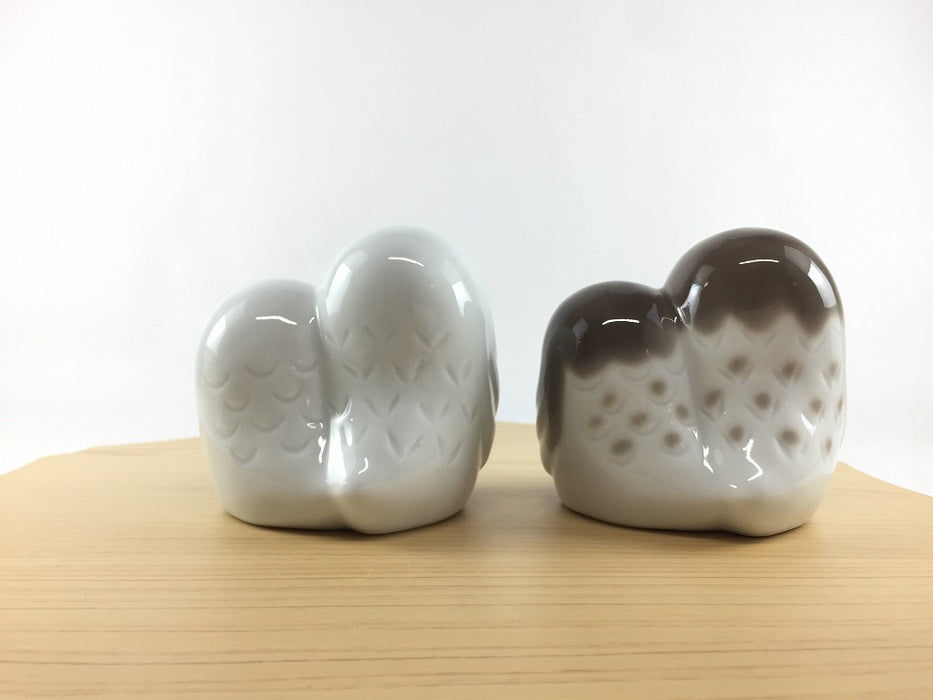 仲良しふくろう　(白/茶)　8.5cm　有田焼　(j.R)