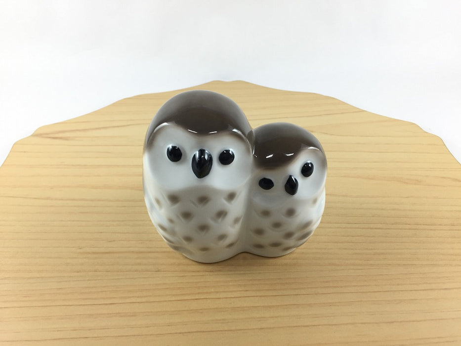 仲良しふくろう　(白/茶)　8.5cm　有田焼　(j.R)