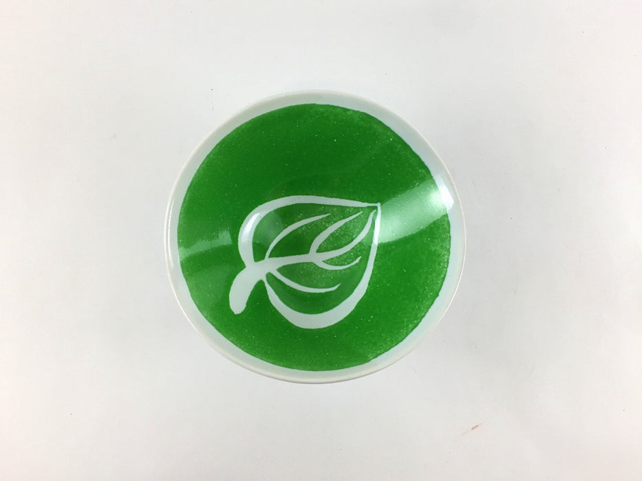 【SALE】古白釉グリーン吹葉紋　ナブリ中付　11cm　有田焼【訳あり】