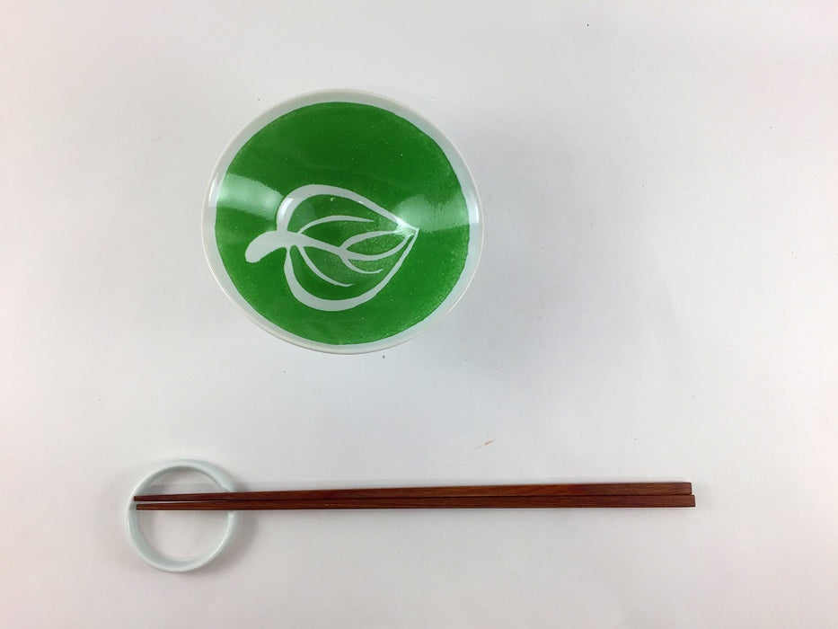 【SALE】古白釉グリーン吹葉紋　ナブリ中付　11cm　有田焼【訳あり】