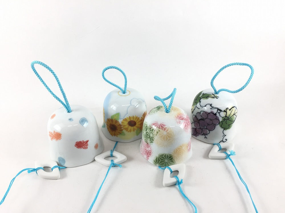 おしゃれ風鈴 (ひまわり/麻の葉/金魚/ぶどう)(箱付) 有田焼 (j.R