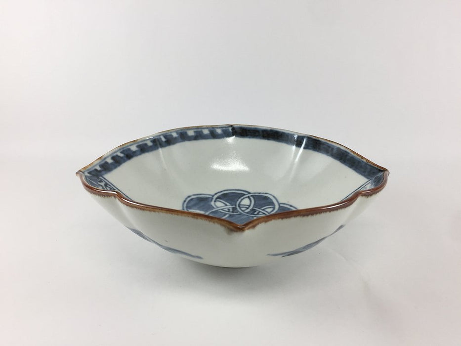 菱輪花5.5寸鉢　李朝染地紋　17cm　有田焼福泉窯(j.R)