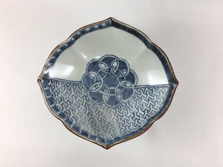 菱輪花5.5寸鉢　李朝染地紋　17cm　有田焼福泉窯(j.R)