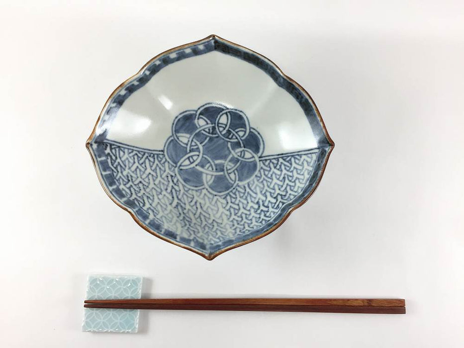 菱輪花5.5寸鉢　李朝染地紋　17cm　有田焼福泉窯(j.R)