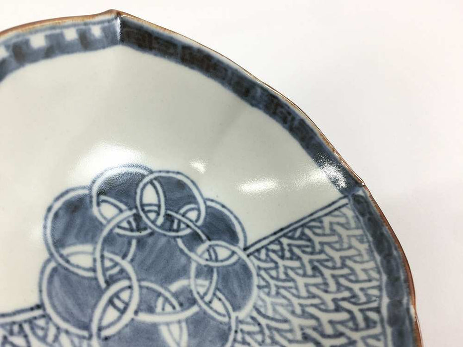 菱輪花5.5寸鉢　李朝染地紋　17cm　有田焼福泉窯(j.R)