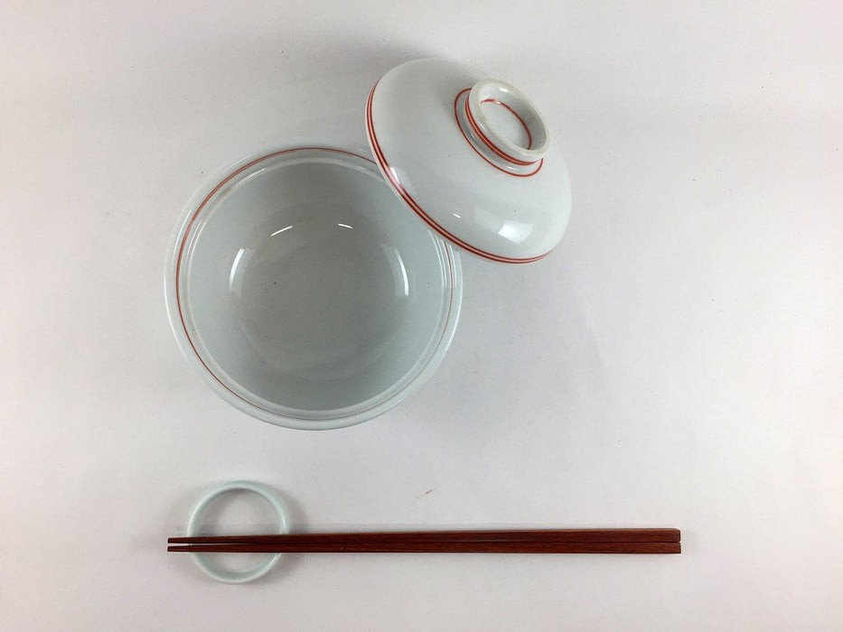 【SALE】赤ライン蓋物　12cm　波佐見焼(j.R)【訳あり】