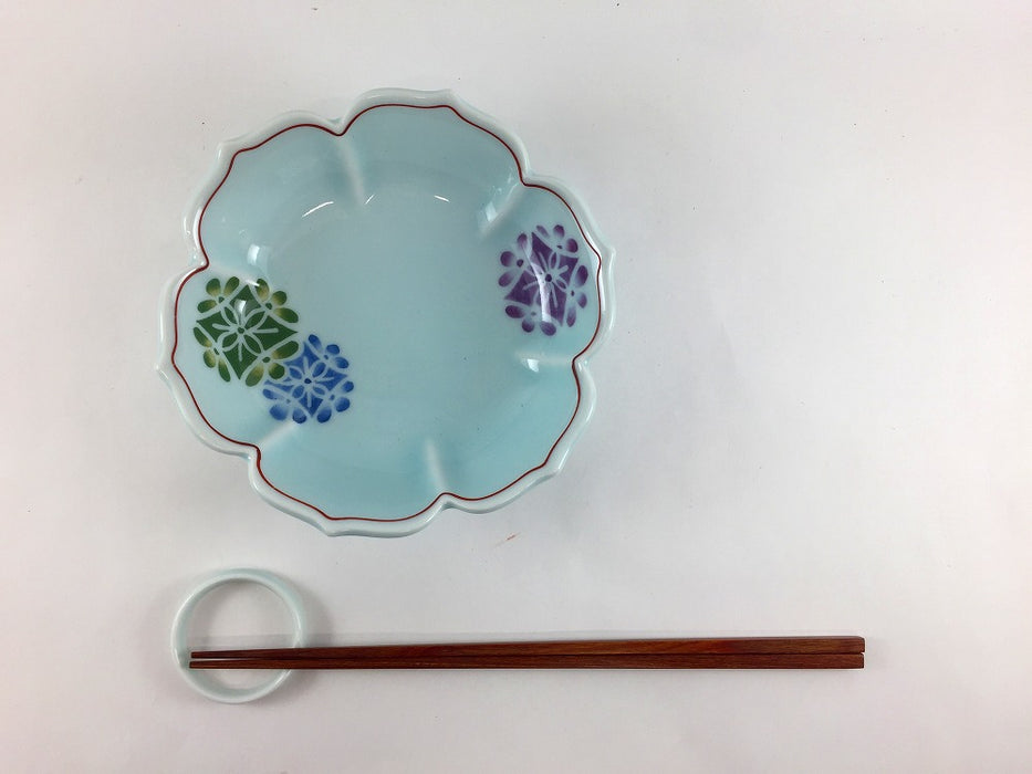 【SALE】錦青白磁三色花紋　桔梗渕向付親　15cm　有田焼【訳あり】