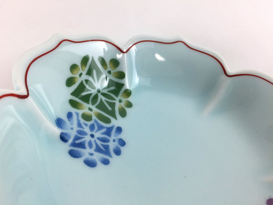 【SALE】錦青白磁三色花紋　桔梗渕向付親　15cm　有田焼【訳あり】