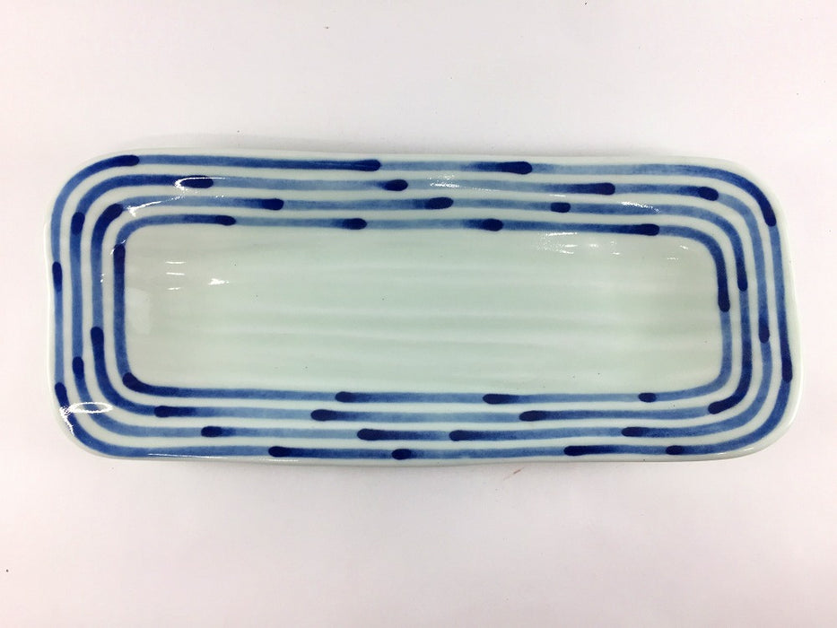 【SALE】長角皿　和染ライン　29cm　波佐見焼【訳あり】