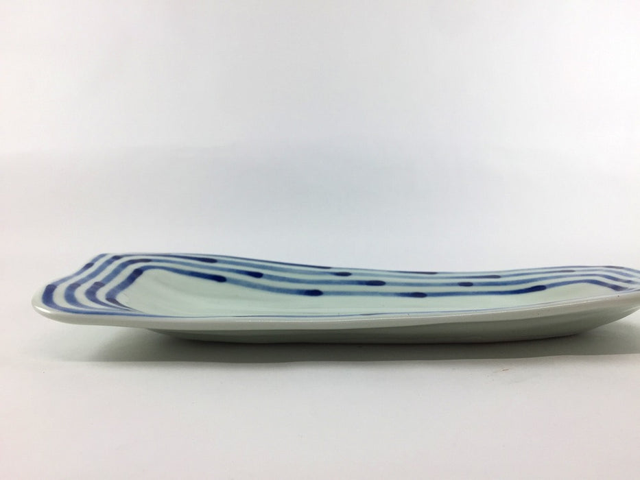 【SALE】長角皿　和染ライン　29cm　波佐見焼【訳あり】