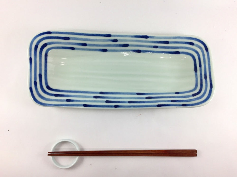 【SALE】長角皿　和染ライン　29cm　波佐見焼【訳あり】