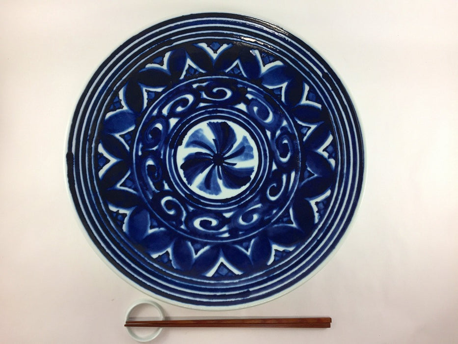 【SALE】33cm平皿　藍文様　波佐見焼【訳あり】