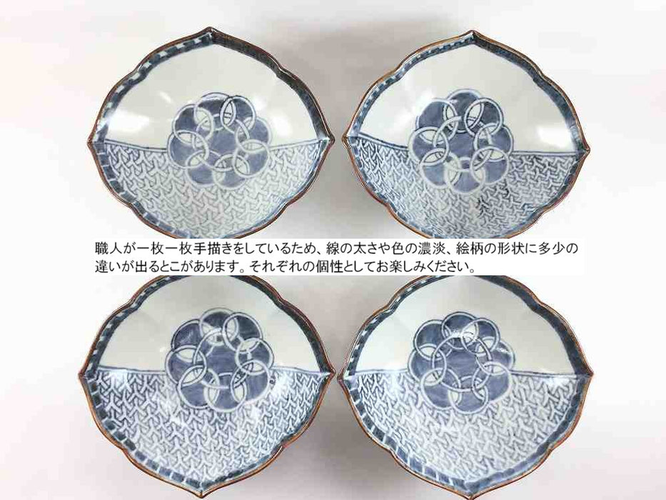 菱輪花5.5寸鉢　李朝染地紋　17cm　有田焼福泉窯(j.R)