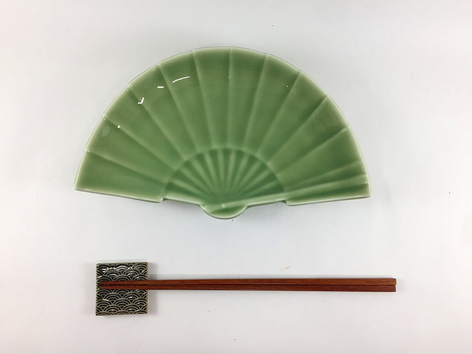 【SALE】天竜青磁扇皿　22.5cm　有田焼【訳あり】