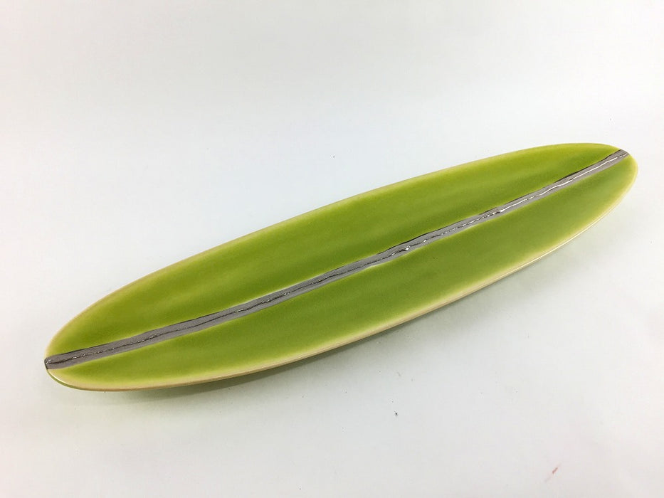 【SALE】黄緑オリベ銀　楕円長皿特小　31cm　有田焼【訳あり】