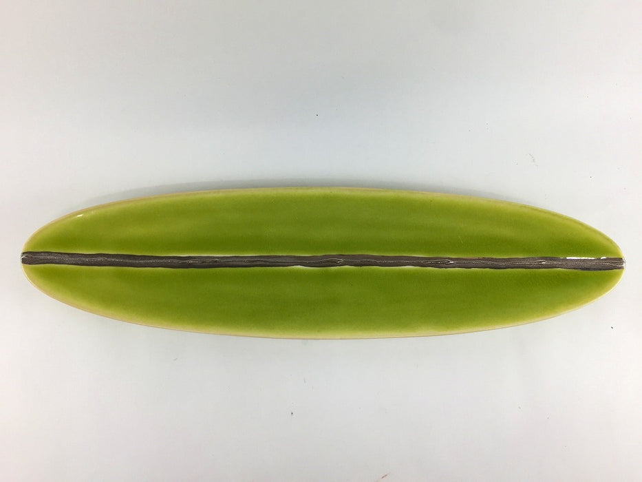 【SALE】黄緑オリベ銀　楕円長皿特小　31cm　有田焼【訳あり】