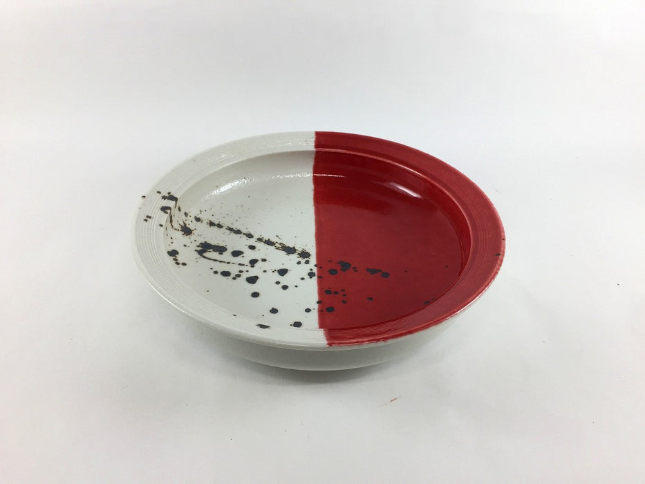 【SALE】リム鉄鉢平向　赤白墨トバシ　18cm　有田焼【訳あり】