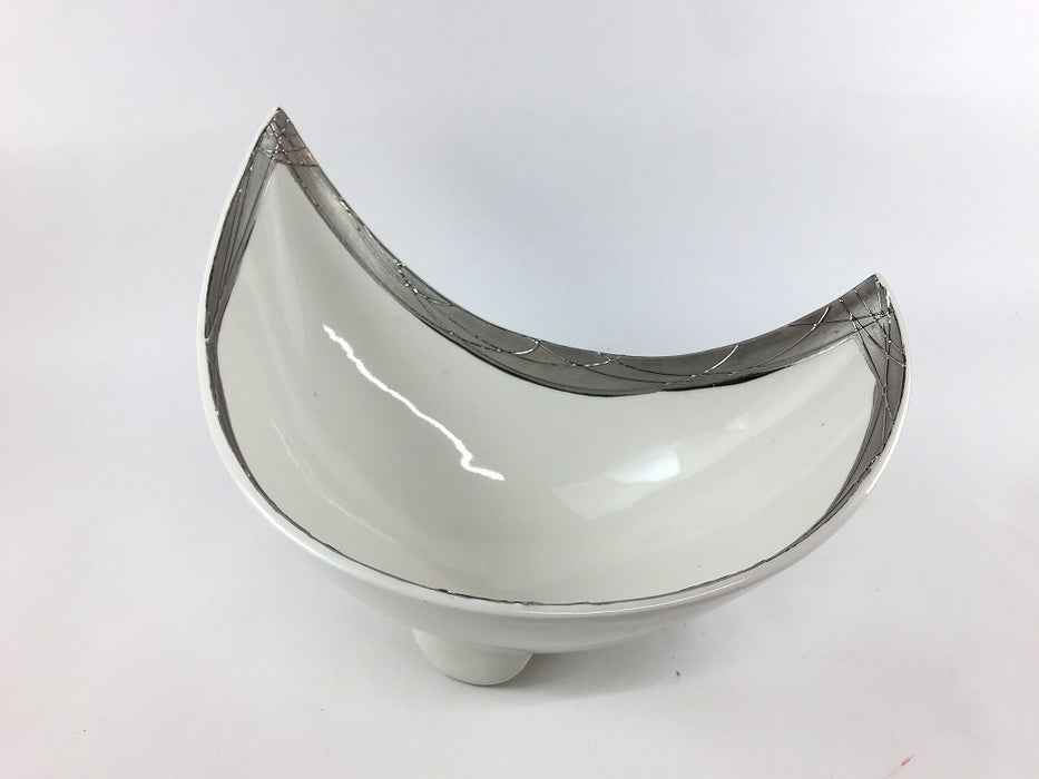 【SALE】シルバー白　三日月向鉢　22cm　有田焼【訳あり】