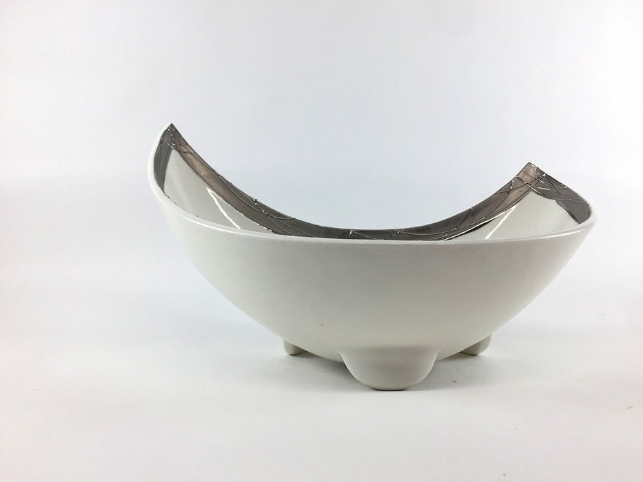 【SALE】シルバー白　三日月向鉢　22cm　有田焼【訳あり】