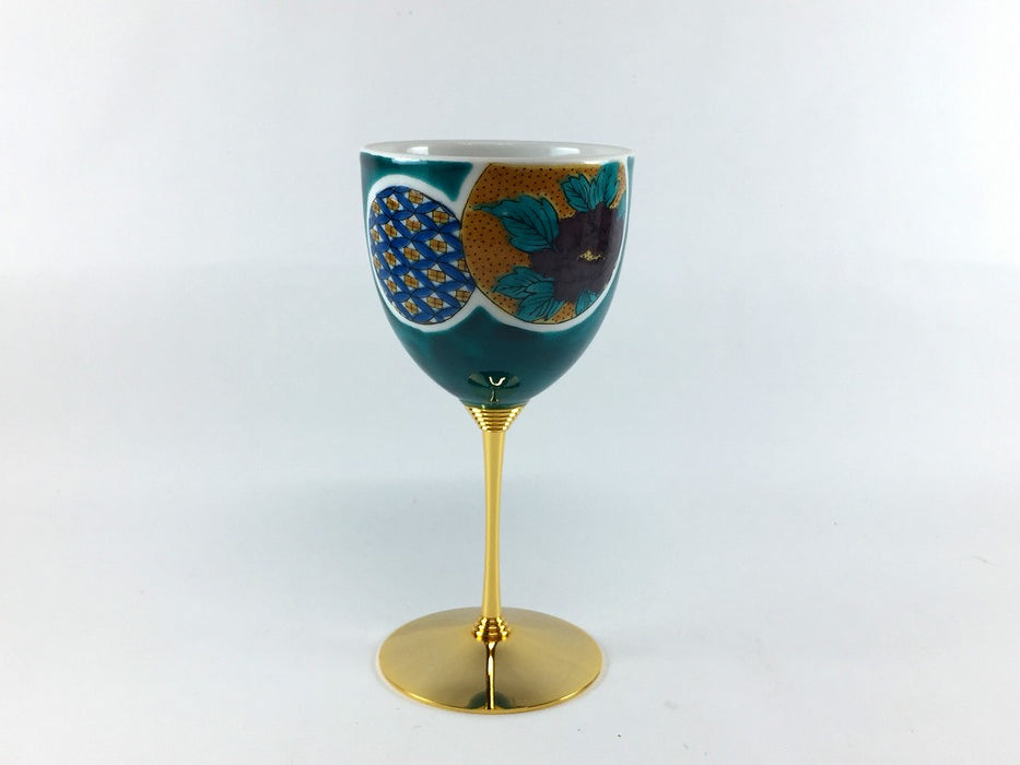 ワインカップ　グリーン丸紋　170cc　九谷焼　(j.R)