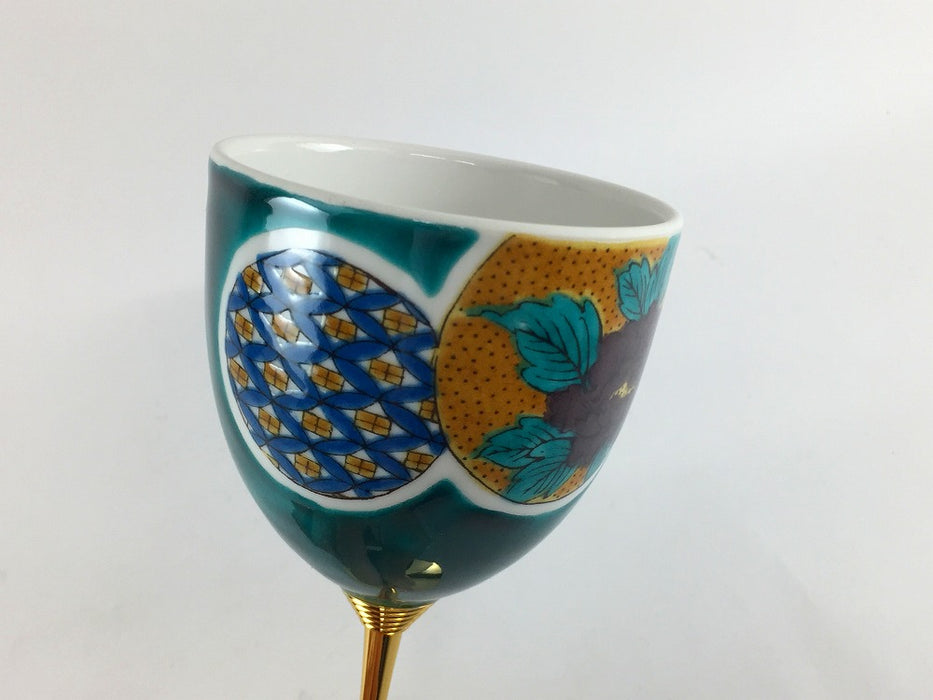 ワインカップ　グリーン丸紋　170cc　九谷焼　(j.R)