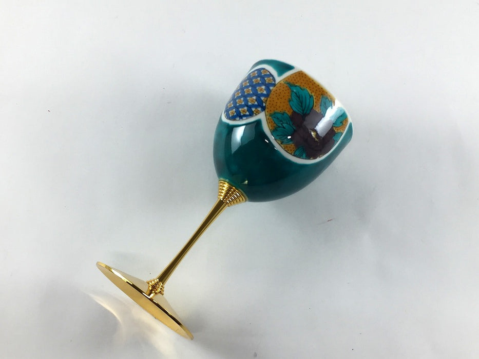 ワインカップ　グリーン丸紋　170cc　九谷焼　(j.R)